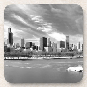 Panoramablick von Chicago-Skylinen im Winter Untersetzer