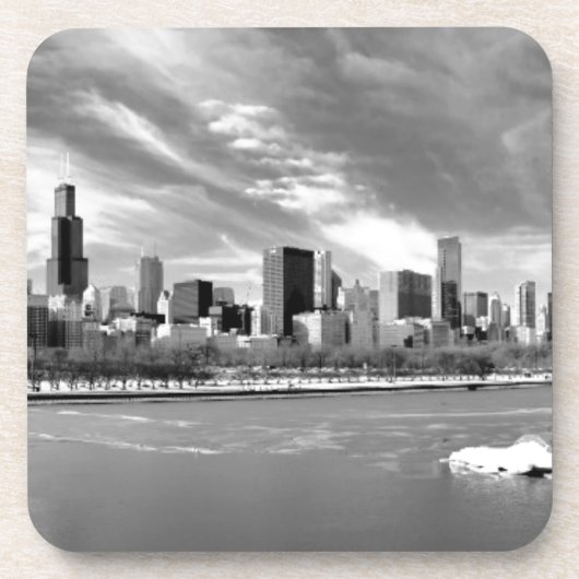 Panoramablick von Chicago-Skylinen im Winter Untersetzer (Vorderseite)