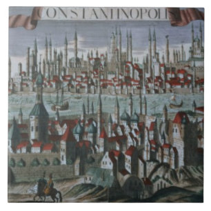 Panoramablick von Konstantinopele, spät 18. centu Fliese