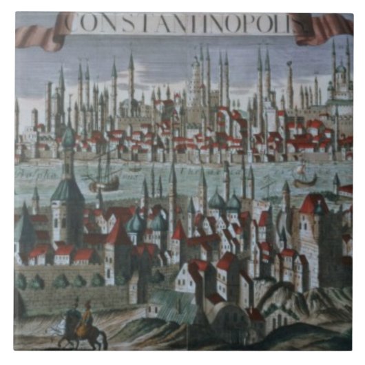 Panoramablick von Konstantinopele, spät 18. centur Fliese (Vorderseite)