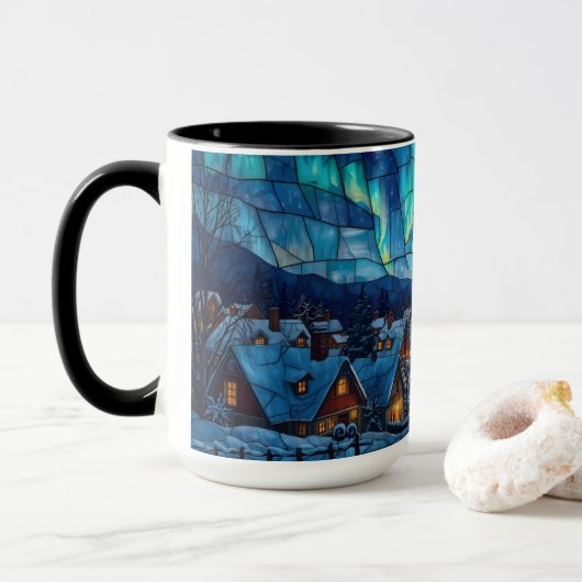 Panoramabuntglas Winterdorf Tasse (Mit Donut)