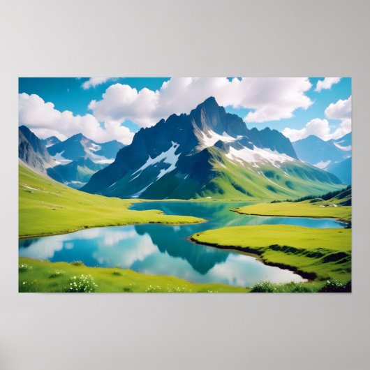 Panoramalandschaft Berge Bergsee Ruhe Poster (Vorne)