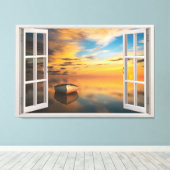 Panoramalandschaft durch die FensterIllusion Leinwanddruck (Insitu (Holzboden))