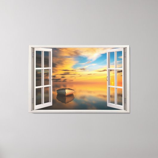 Panoramalandschaft durch die FensterIllusion Leinwanddruck (Vorderseite)