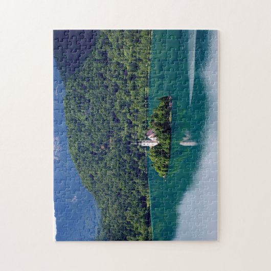 Panoramasicht auf den Bled-See mit Wallfahrtskirch Puzzle (Vertikal)