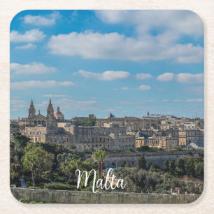 Panoramasicht auf die Altstadt von Valletta in Mal Rechteckiger Pappuntersetzer