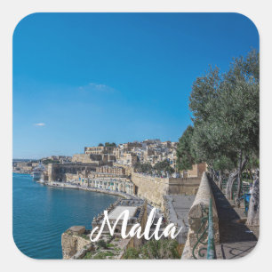Panoramasicht auf die Stadtmauer und den Hafen von Quadratischer Aufkleber