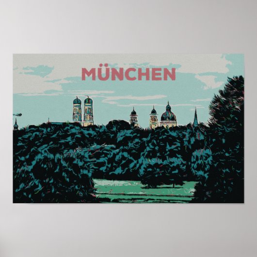 Panoramasicht auf München vom Land aus Poster (Vorne)