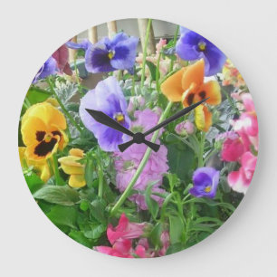 Panoramic Pansies Wall Clock Große Wanduhr