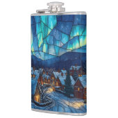 Panoramic stained glass winter village flachmann (Links)