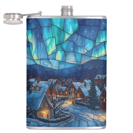 Panoramic stained glass winter village flachmann (Geöffnet)