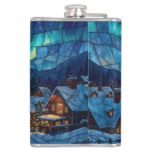 Panoramic stained glass winter village flachmann (Rückseite)