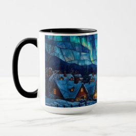 Panoramic Stained Glass Winter Village Tasse