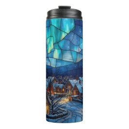 Panoramic stained glass winter village thermosbecher