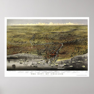 Panoramische Karte Chicagos, IL - 1874 Poster