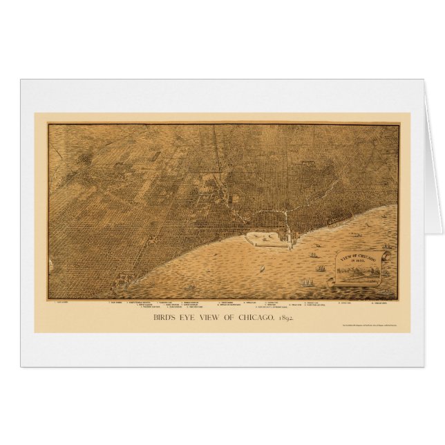 Panoramische Karte Chicagos, IL - 1892a (Vorderseite (Horizontal))