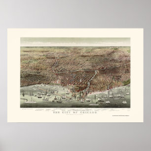 Panoramische Karte Chicagos, IL - 1892b Poster