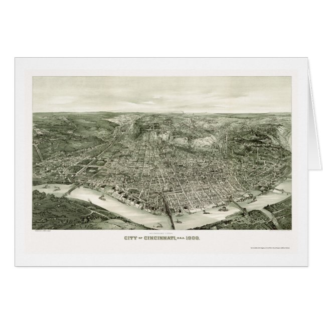 Panoramische Karte Cincinnatis, OH- - 1900 (Vorderseite (Horizontal))