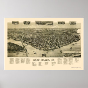 Panoramische Karte der Felsen-Insel-, IL - 1889 Poster