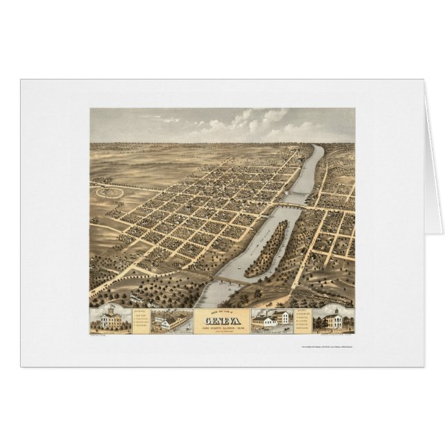 Panoramische Karte Genfs, IL - 1869 (Vorderseite (Horizontal))