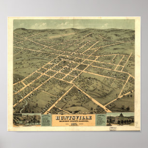 Panoramische Karte Huntsvilles Alabama 1871 Poster