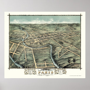 Panoramische Karte Paris, KY - 1870 Poster