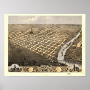 Panoramische Karte Topeka Kansas 1869 Poster
