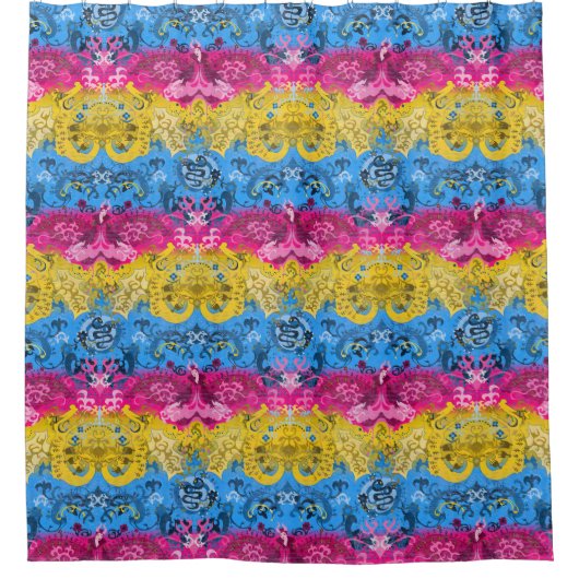 Pansexual Dragon Damask - Farben der Flagge Duschvorhang (Vorderseite)
