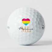 Pansexual Flag Herz & Pride Golf mit Monogramm LGB Golfball (Vorderseite)