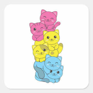 Pansexual Flag Pansexual Pride Lgbtq Niedlich Cat  Quadratischer Aufkleber