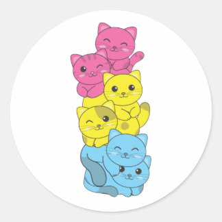 Pansexual Flag Pansexual Pride Lgbtq Niedlich Cat  Runder Aufkleber