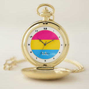 Pansexual Flag & Pride Community /mit Monogramm Fl Taschenuhr