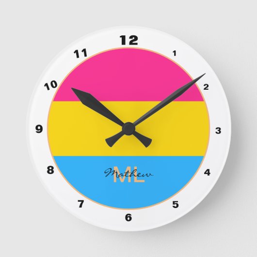 Pansexual Flag & Pride Community / mit Monogramm Runde Wanduhr (Vorderseite)