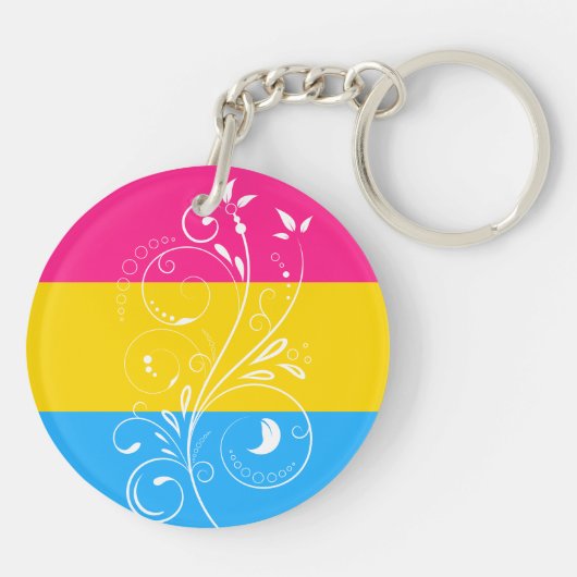 Pansexual Pride Flag Vintage Blütenblüte Schlüsselanhänger (Rückseite)