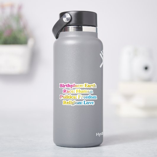 Pansexual Pride - Geburtsort: Erde. Rasse: Mensch Aufkleber (HydroFlask)