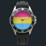 Pansexual Pride (Pan Flag) Armbanduhr<br><div class="desc">Dieses Design zeigt die Pansexual Pride Flag, die als Symbol für die pansexuelle Gemeinschaft entworfen wurde. Es ähnelt der Regenbogenflagge LGBT, die als Symbol für Lesben, Schwule, Bisexuelle, Transgender und alle anderen in der Gemeinschaft verwendet wird. Die Fahne dient dazu, die Sichtbarkeit und Anerkennung der pansexuellen Gemeinschaft zu erhöhen und...</div>
