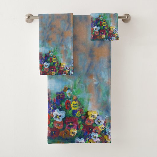Pansies 3 piece badhandtuch set (Insitu)