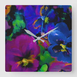 Pansies [abstract 2] quadratische wanduhr