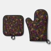 Pansies [gold] Oven Mitt and Pot Holders Ofenhandschuh & Topflappen-Set (Vorderseite)