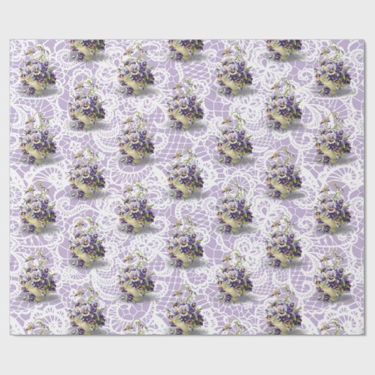 Pansy Basket on Lace Geschenkpapier (Flach)