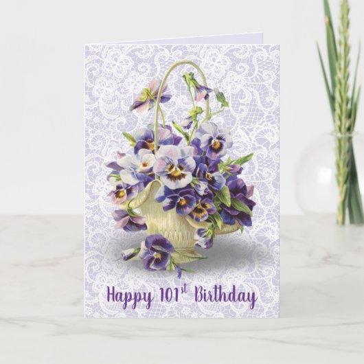 Pansy Basket zum 101. Geburtstag Karte (Vorderseite)