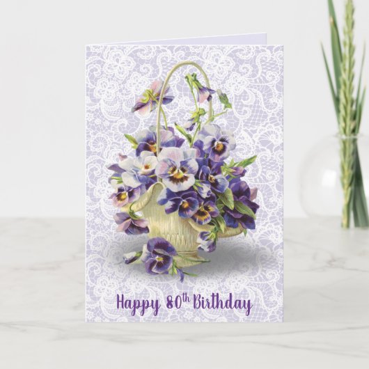 Pansy Basket zum 80. Geburtstag Karte (Vorderseite)