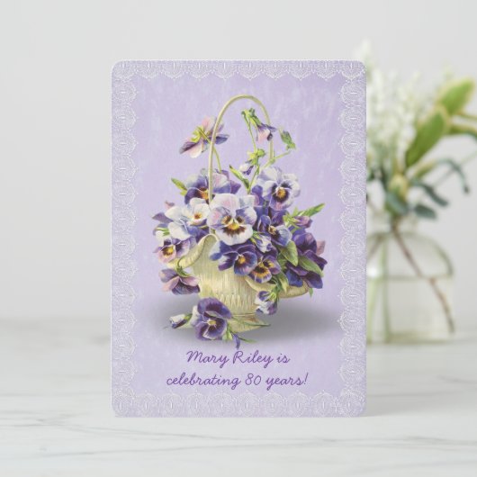 Pansy Birthday Party Einladung (Stehend Vorderseite)