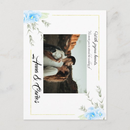 Pansy Blue Elegante Blume Hochzeit Ankündigung Postkarte (Vorderseite)