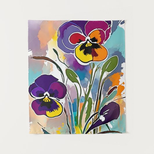 Pansy Blume Abstrakt Art Blumenfarben Helle Wandteppich (Vorderseite)
