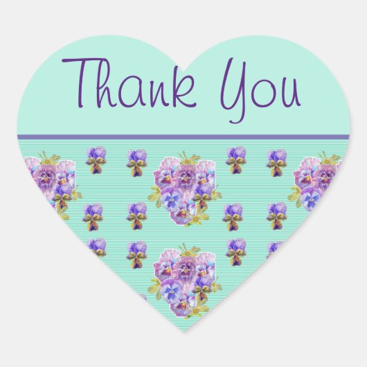 Pansy Blume Aqua Stripe Blumengeschmack Danke Stic Herz-Aufkleber (Vorderseite)