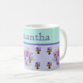 Pansy Blume Aqua Stripe Kunst, Dichtung und Musik Kaffeetasse (VorderseiteRechts)