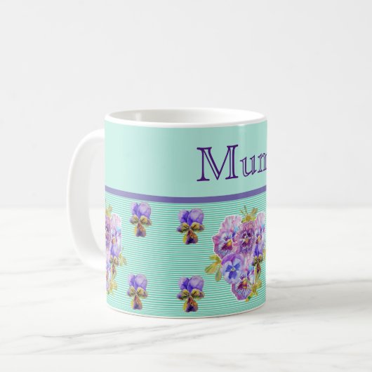 Pansy Blume Aqua Stripe Mama Mütter Day Co Kaffeetasse (Vorderseite Links)