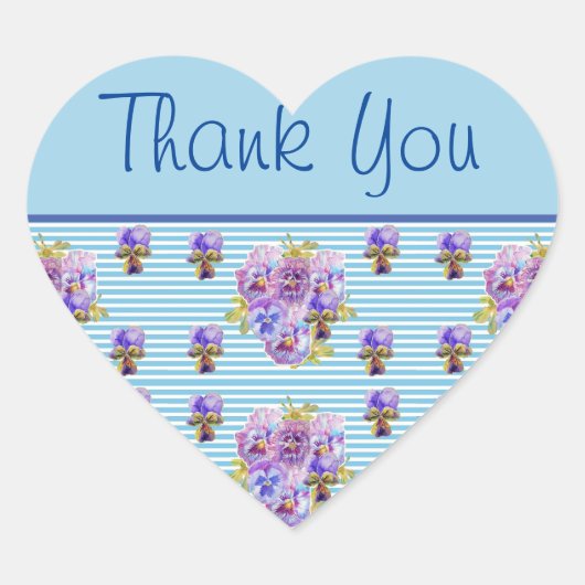 Pansy Blume Blue Strip Blumenmuster Danke Aufklebe Herz-Aufkleber (Vorderseite)