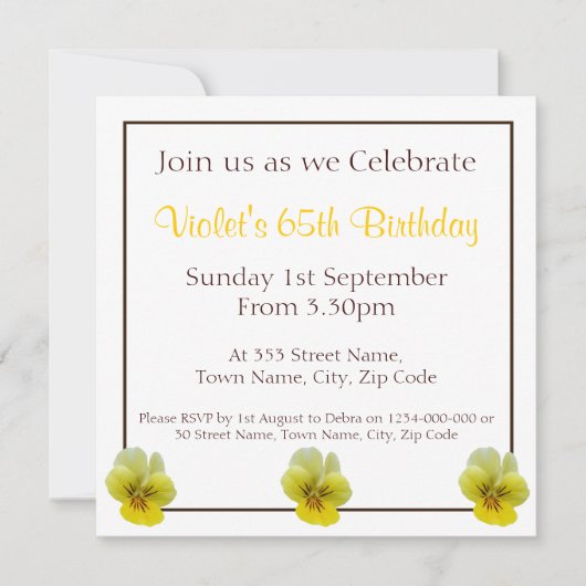 Pansy Blume Einladung zum Geburtstag (Vorderseite)